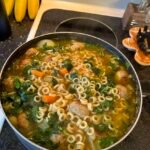 Cornfed chicken and barley soup